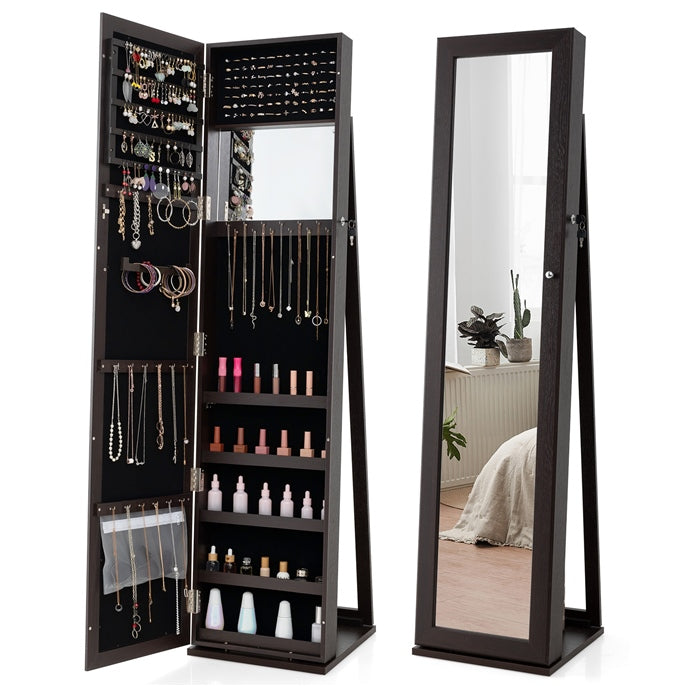 Jewelry Cabinet with Full-length Mirror, Jewelry Storage Organizer with Makeup Mirror