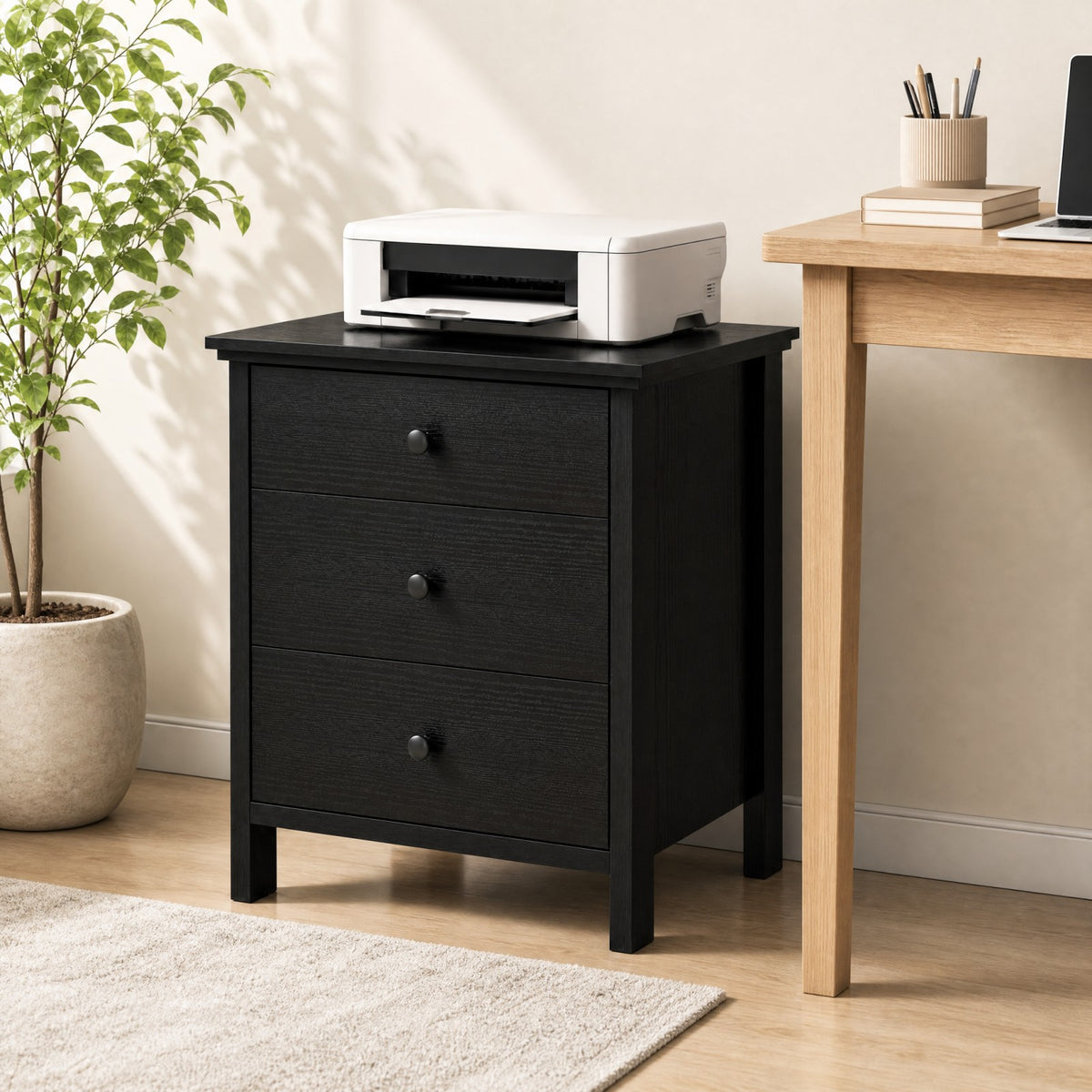 Goflame Modern 3-Drawer Nightstand Wooden Bedside Table