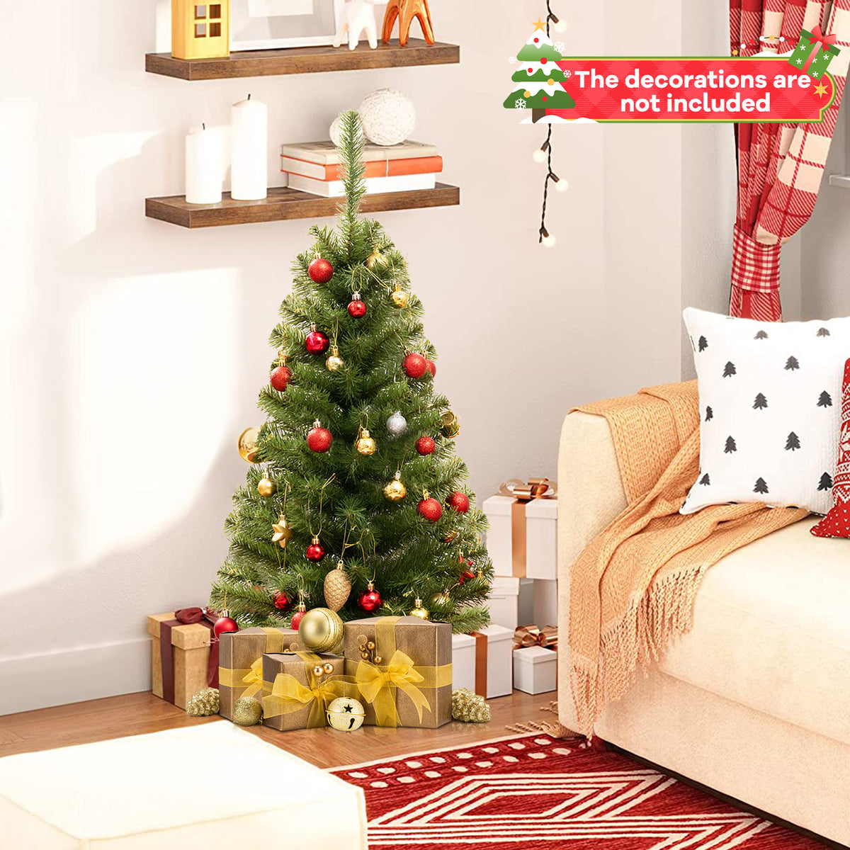 GOLFLAME 3FT Artificial Christmas Tree, Premium Mini Xmas Pine Tree with Stand Base Thicken Tips