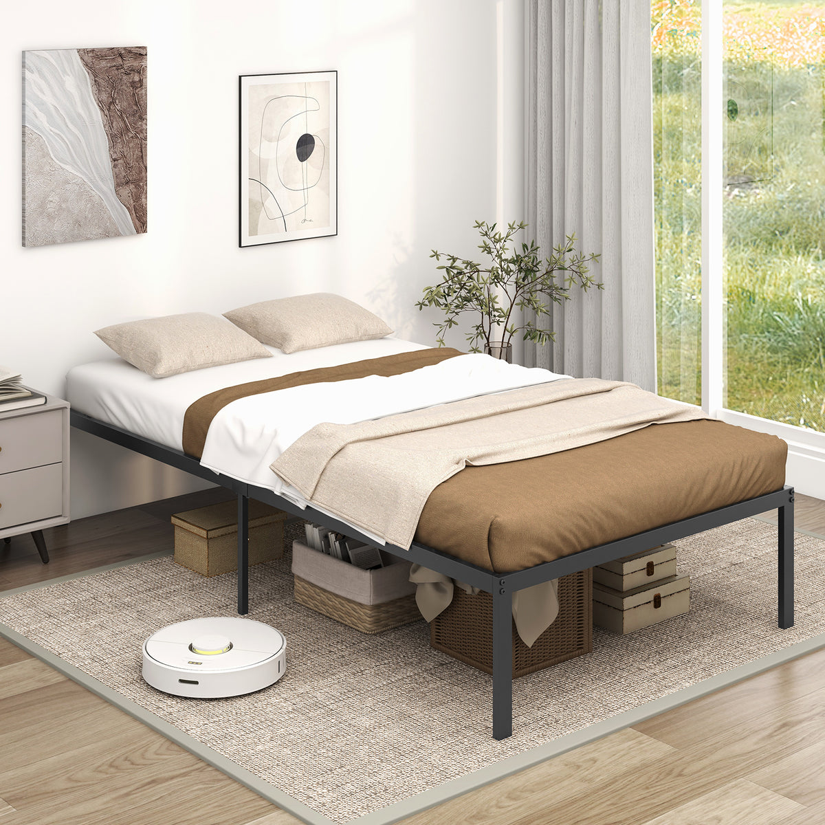 14” Twin Size Bed Frame, Metal Platform Bed Frame with Heavy Duty Steel Slat Support