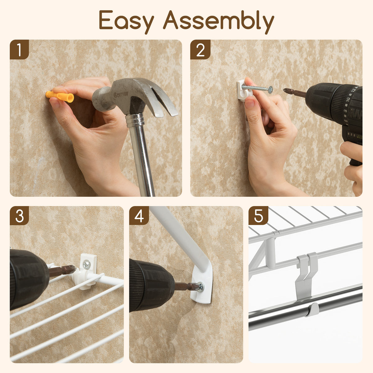 Wall Mounted Closet Shelf with Hanging Rod, 4 ft x 12” Metal Wire Storage Shelf & Clothes Rod Organizer