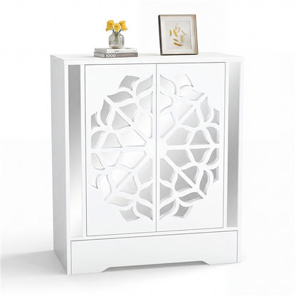 Shoe Storage Cabinet, 4-Tier Mirrored Shoe Cabinet with Doors and Bottom Drawer