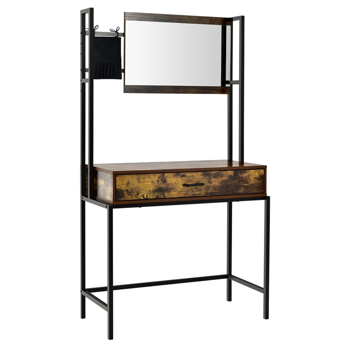 Industrial Vanity Table with 3-Position Adjustable Mirror, Makeup Dressing Table with Cosmetic Brush Pouch and 1 Large Drawer