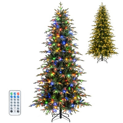 6FT/7.5FT/8FT Pre-lit Artificial Christmas Tree, Hinged Xmas Tree with 1195 Branch Tips