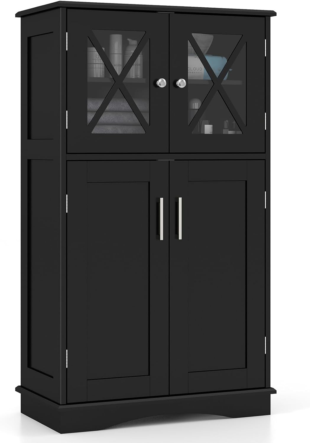 Goflame Bathroom Floor Storage Cabinet - Linen Floor Cabinet with Doors and Adjustable Shelves