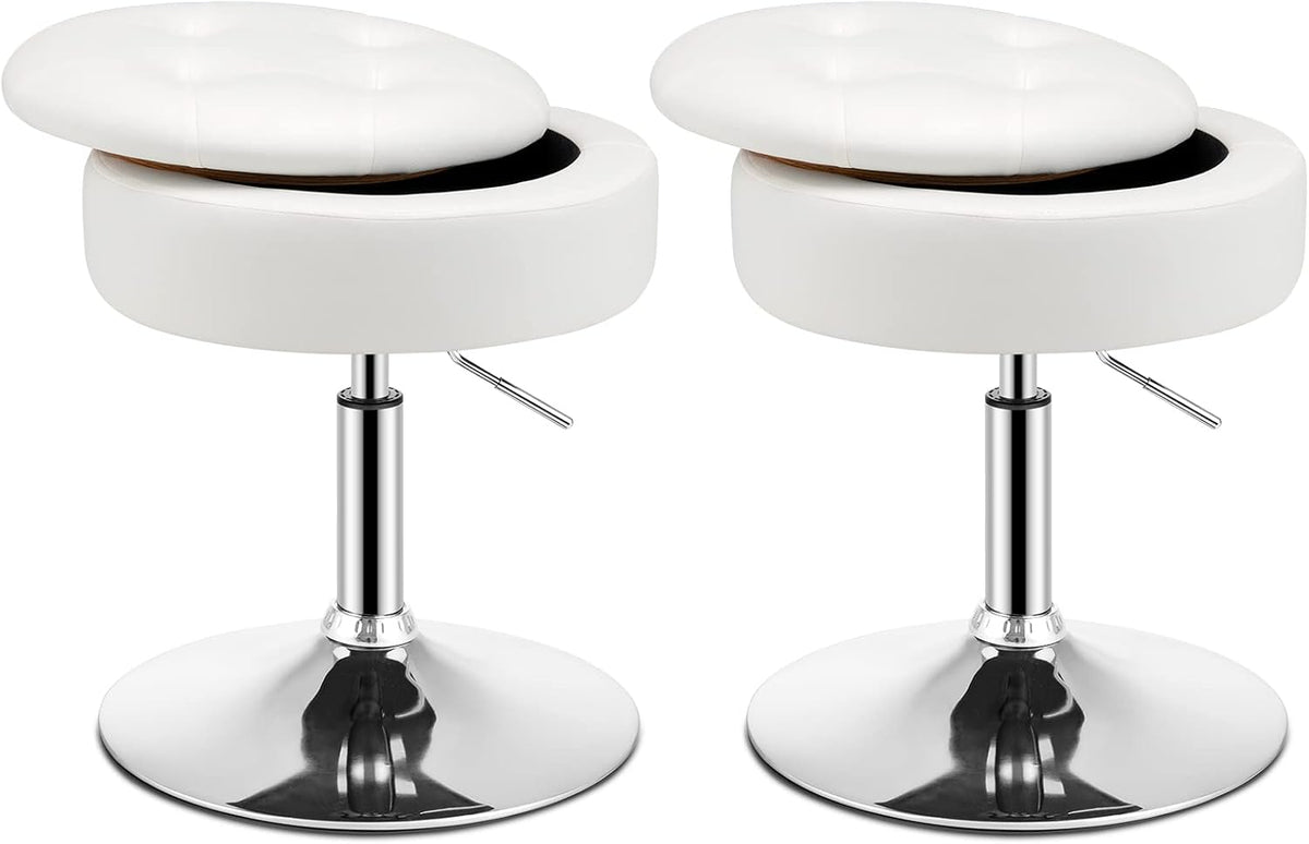 GOFLAME 360° Swivel PU Leather Vanity Stool with Storage Set of 2