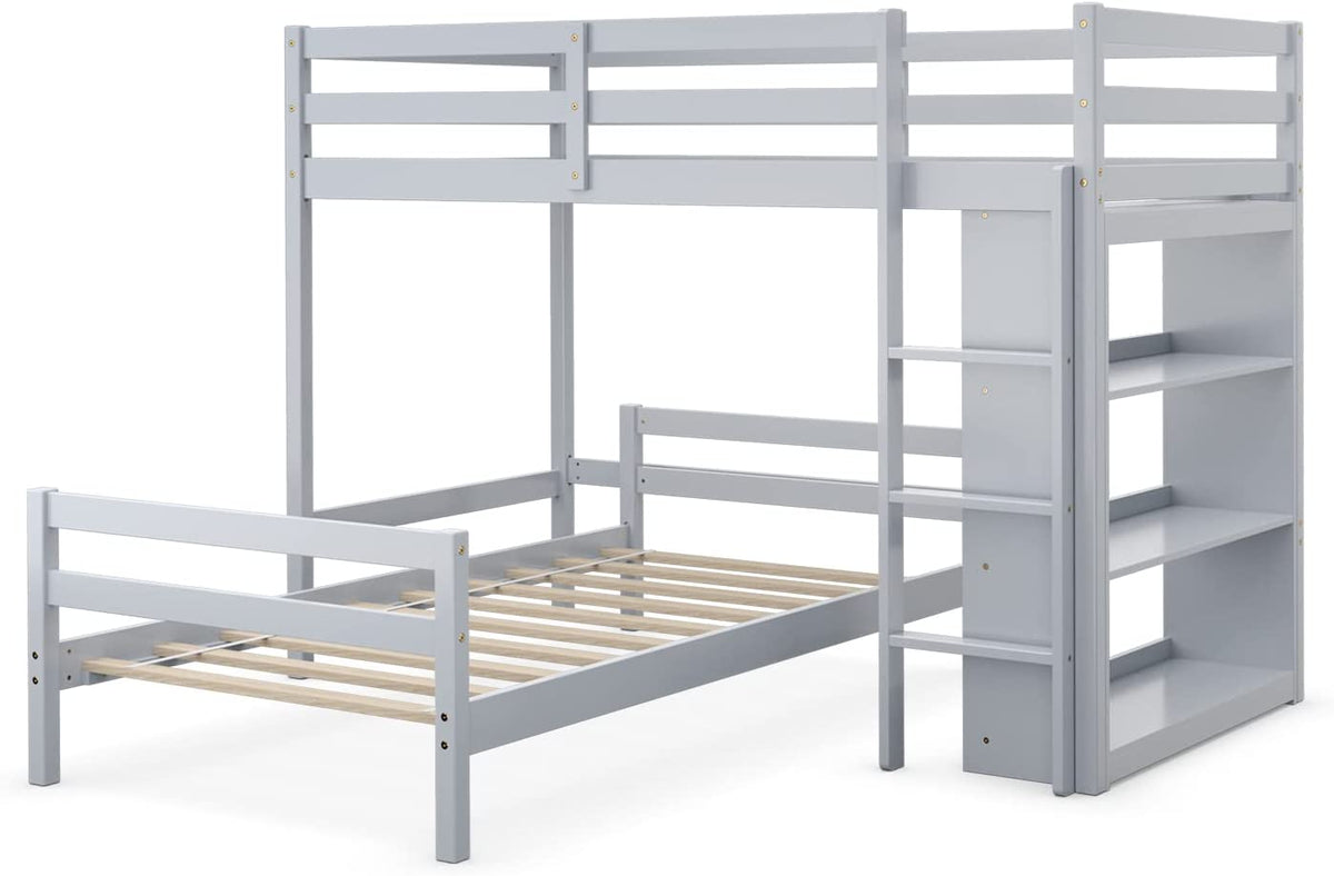 Goflame Twin Over Twin Loft Bed w/ Bookcase, Bunk Bed w/ 12.5" Full-Length Guardrail & Ladder
