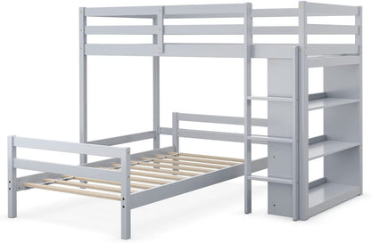 Goflame Twin Over Twin Loft Bed w/ Bookcase, Bunk Bed w/ 12.5" Full-Length Guardrail & Ladder