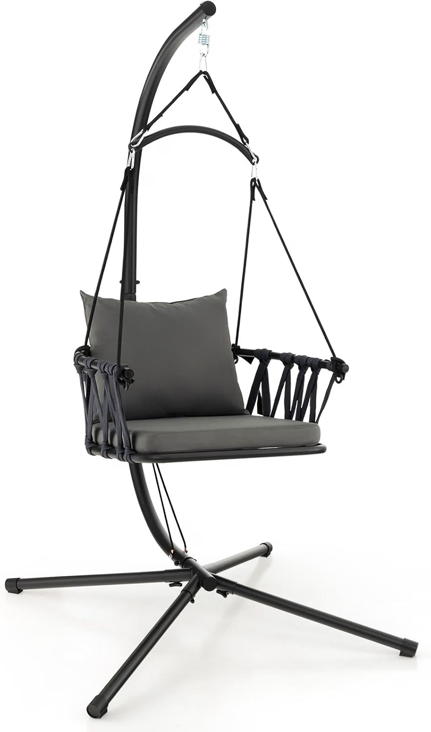 Goflame Hanging Swing Chair W/Stand, Cozy Seat & Back Cushions