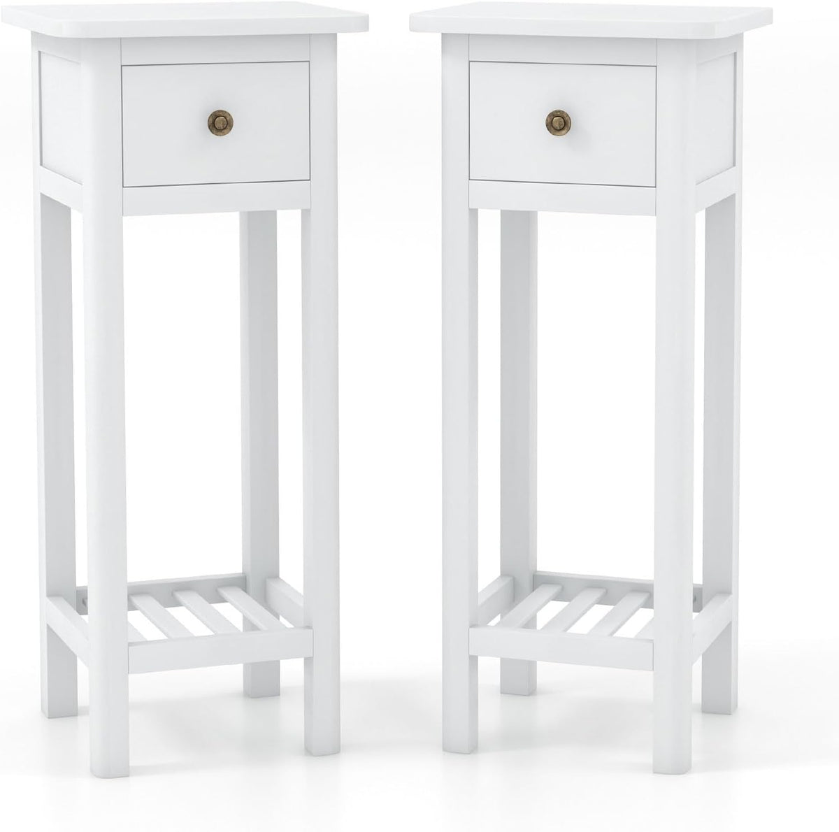 Goflame Narrow End Table with Drawer, Tall Acacia Wood Side Table with Bottom Shelf, Modern Bedside Tables