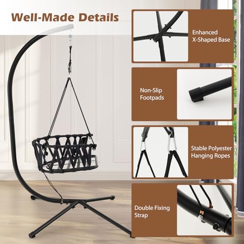 Goflame Hanging Swing Chair W/Stand, Cozy Seat & Back Cushions