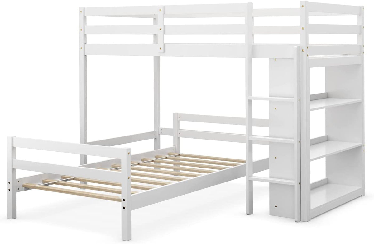 Goflame Twin Over Twin Loft Bed w/ Bookcase, Bunk Bed w/ 12.5" Full-Length Guardrail & Ladder