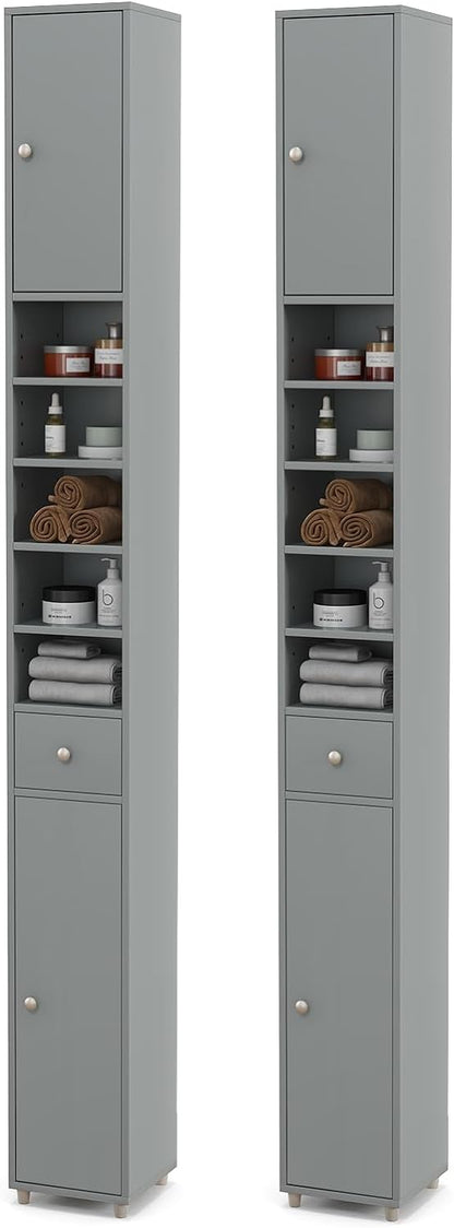 Goflame Slim Bathroom Storage Cabinet - 71" Tall Narrow Floor Cabinet Cupboard with 2 Doors