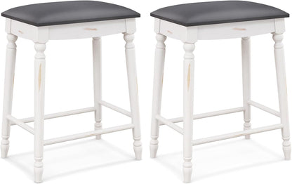 Goflame Bar Stools, 29"/24" Bar Height Saddle Stools w/Padded Seat, Rubber Wood Legs, Footrests & Antiqued Surface