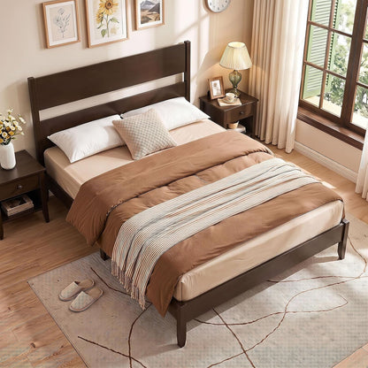 Goflame Queen/Full/Twin Size Wooden Bed Frame with Slatted Headboard