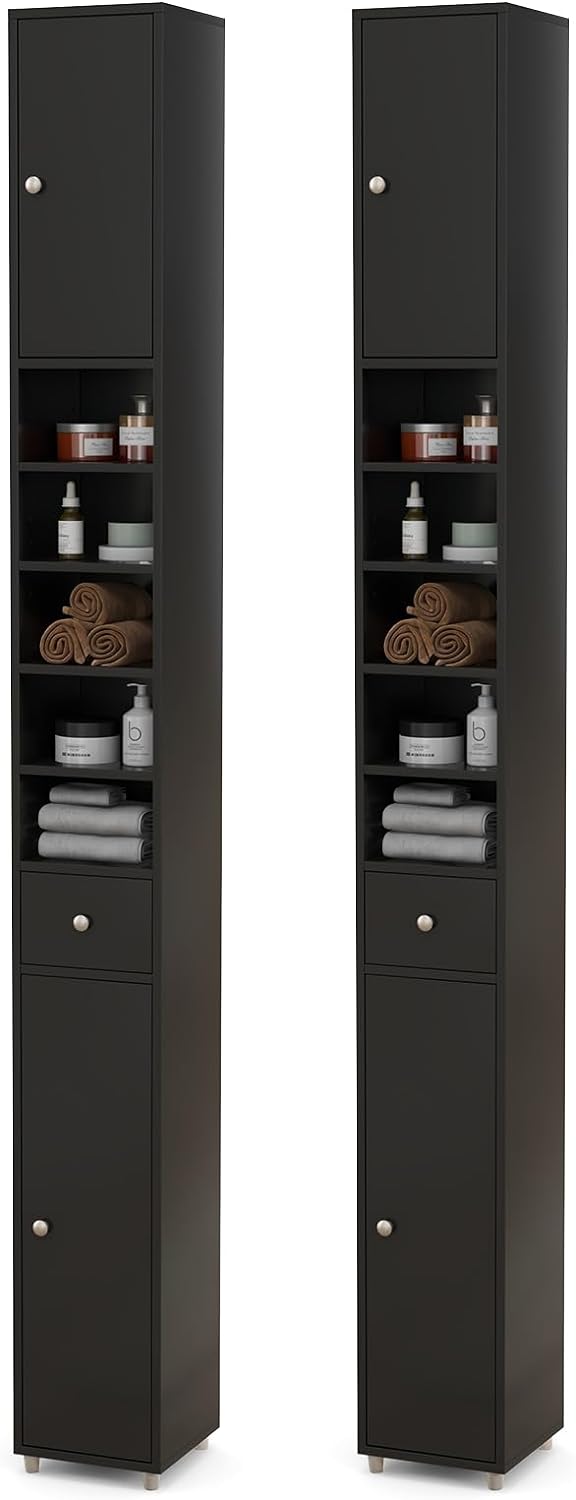 Goflame Slim Bathroom Storage Cabinet - 71" Tall Narrow Floor Cabinet Cupboard with 2 Doors