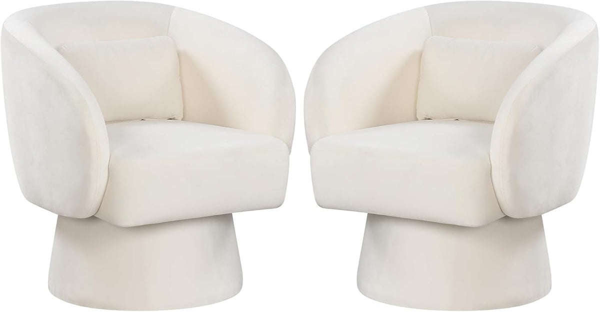 Goflame Swivel Accent Chair Upholstered Barrel Chair with Curved Back & Removable Lumbar Pillow