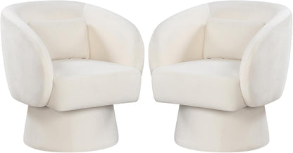 Goflame Swivel Accent Chair Upholstered Barrel Chair with Curved Back & Removable Lumbar Pillow