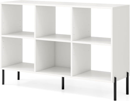 Goflame 6 Cube Bookcase, 3-Tier 47" Long Wood Bookshelf w/ 5 Metal Legs, Adjustable Shelf, Anti-toppling Device