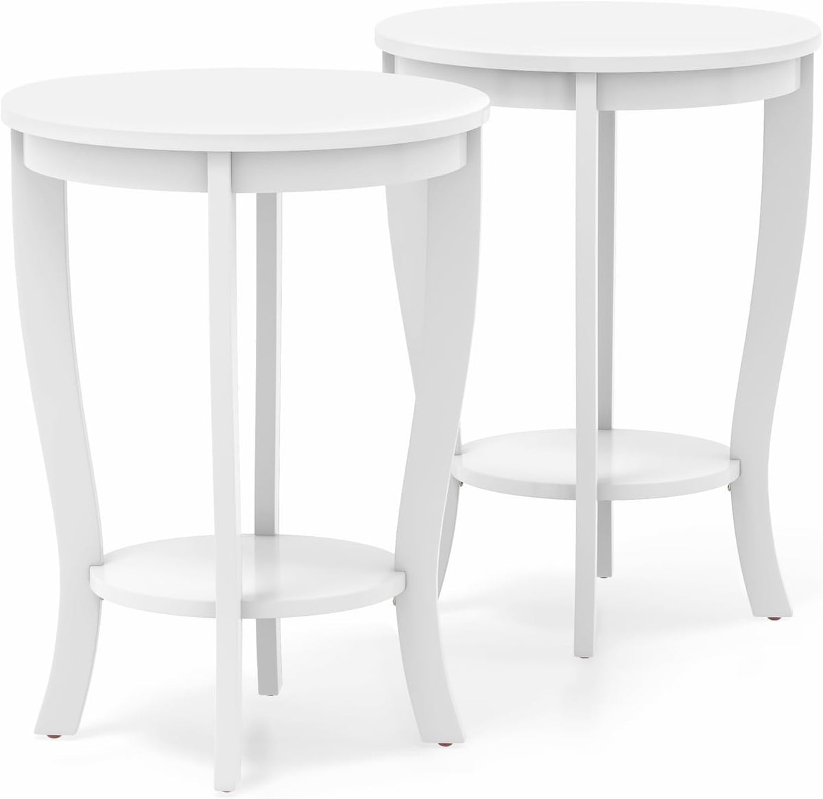 Goflame Round End Table with Storage Shelf Set of 2, Retro Nightstand with Solid Wood Legs, 24.5" Accent Table for Small Spaces