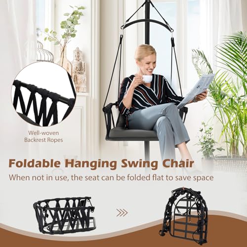 Goflame Hanging Swing Chair W/Stand, Cozy Seat & Back Cushions