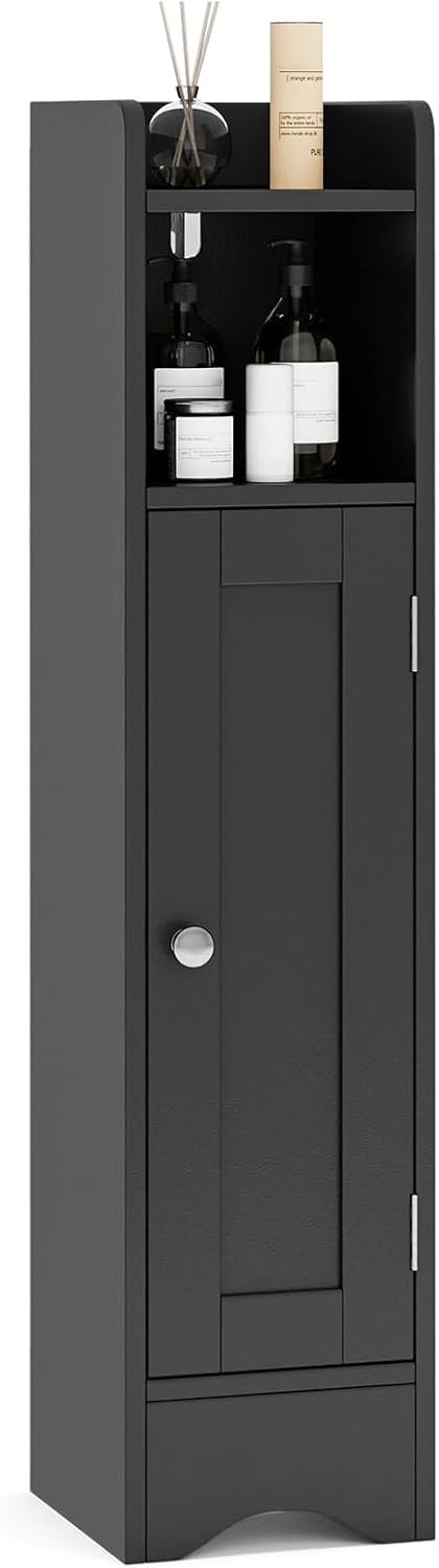 Goflame Small Bathroom Storage Cabinet Corner Floor Cabinet with Door & Adjustable Shelves