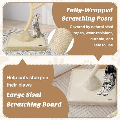 70" Cat Tree Tower, 4-Tier Cat Activity Center with Curved Metal Frame, Sisal Scratching Posts and Board, 3 Plush Perches, Hanging Balls, Cat Furniture for Large Small Cats