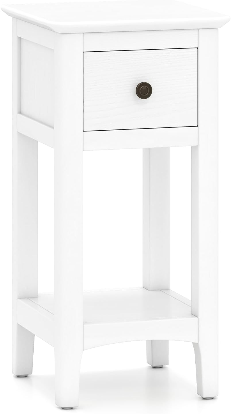 Goflame Narrow End Table with Drawer 23.5" H Side Table w/Open Storage Shelf & Solid Wood Frame