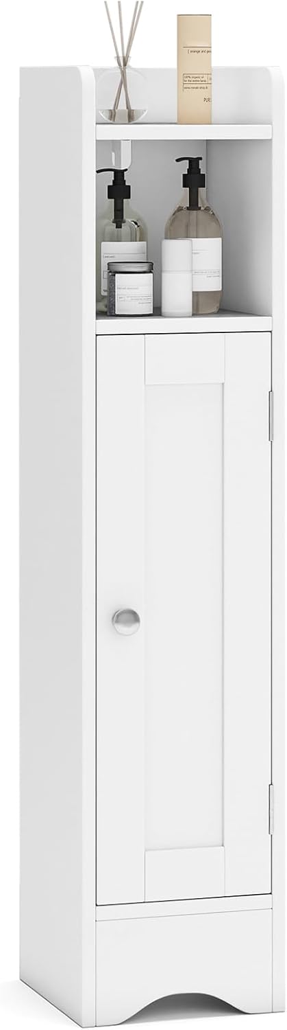 Goflame Small Bathroom Storage Cabinet Corner Floor Cabinet with Door & Adjustable Shelves