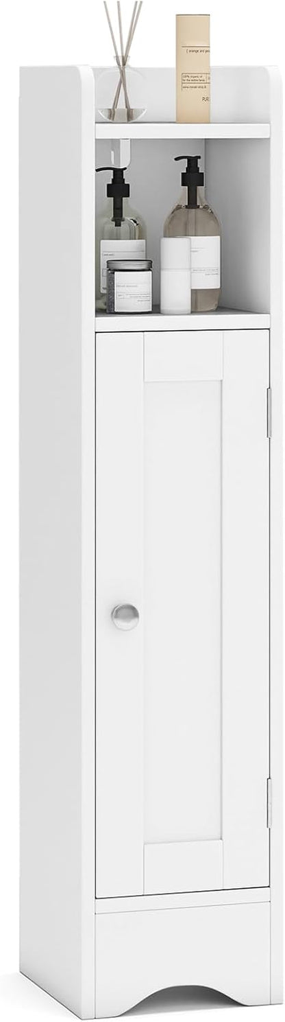 Goflame Small Bathroom Storage Cabinet Corner Floor Cabinet with Door & Adjustable Shelves