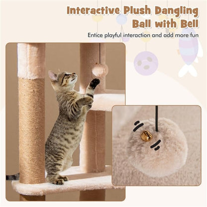 Tall 59" Cat Tree with Sisal Scratching Posts, Cozy Hammock, Washable Cushions, Multi-Level Cat Tower Activity Center for Kittens and Adult Cats Indoor