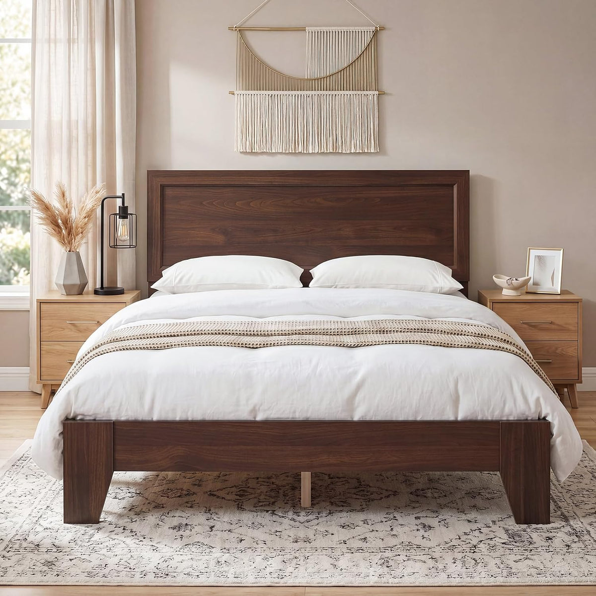 Goflame Twin/Full/Queen Size Wooden Bed Frame with Wood Slat Support