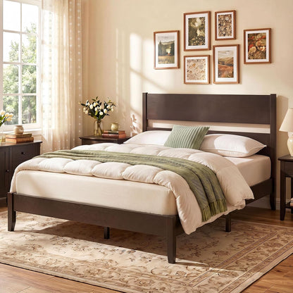 Goflame Queen/Full/Twin Size Wooden Bed Frame with Slatted Headboard