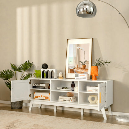 Rattan TV Stand for TVs up to 65 Inch, Modern Entertainment Center with Storage Cabinet