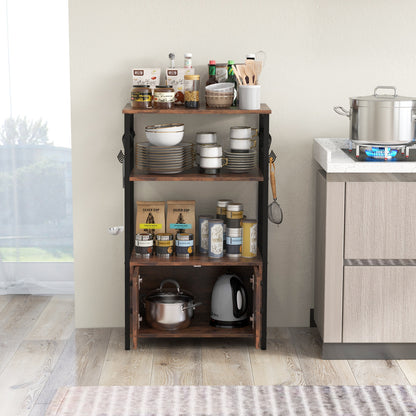 Kitchen Baker's Rack with Cabinet, 3-Tier Pantry Cabinet with 2 Open Shelves