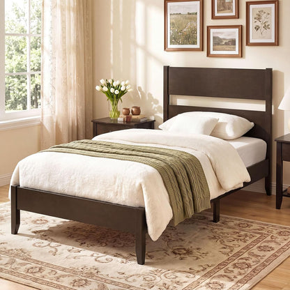 Goflame Queen/Full/Twin Size Wooden Bed Frame with Slatted Headboard