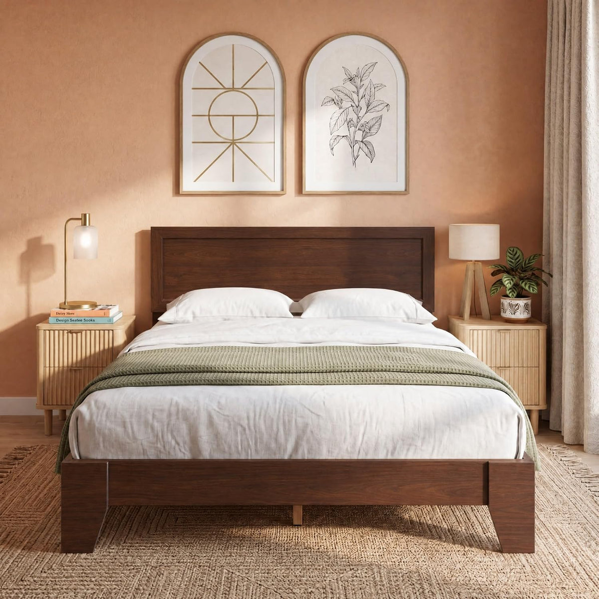 Goflame Twin/Full/Queen Size Wooden Bed Frame with Wood Slat Support