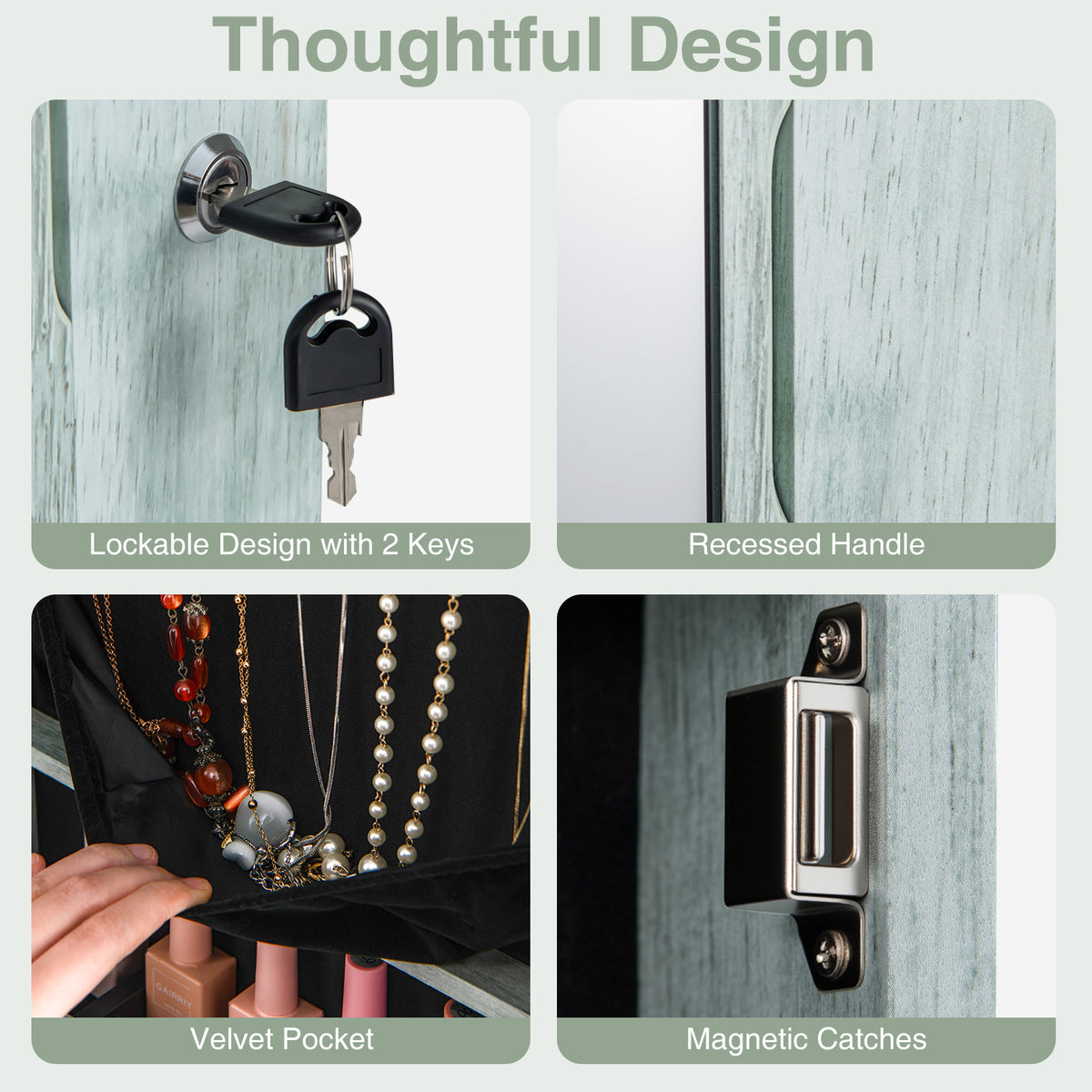 Jewelry Cabinet Wall Door Mounted, 47.5” Frameless Full Length Mirror with Storage & LED Lights