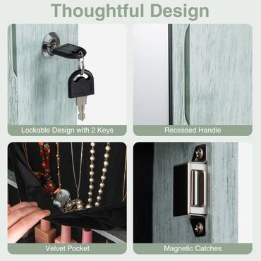 Jewelry Cabinet Wall Door Mounted, 47.5” Frameless Full Length Mirror with Storage & LED Lights