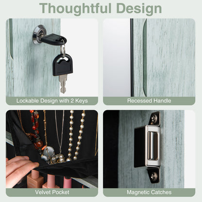 Jewelry Cabinet Wall Door Mounted, 47.5” Frameless Full Length Mirror with Storage & LED Lights