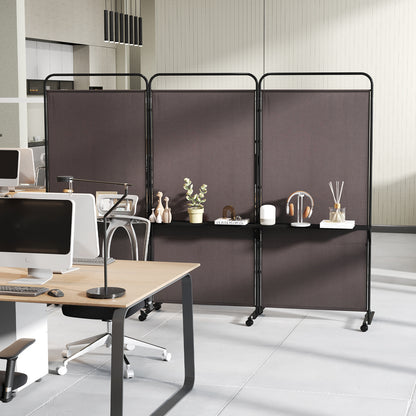 3 Panel Room Divider with Storage Shelves, 6FT Folding Privacy Screen with Lockable Wheels