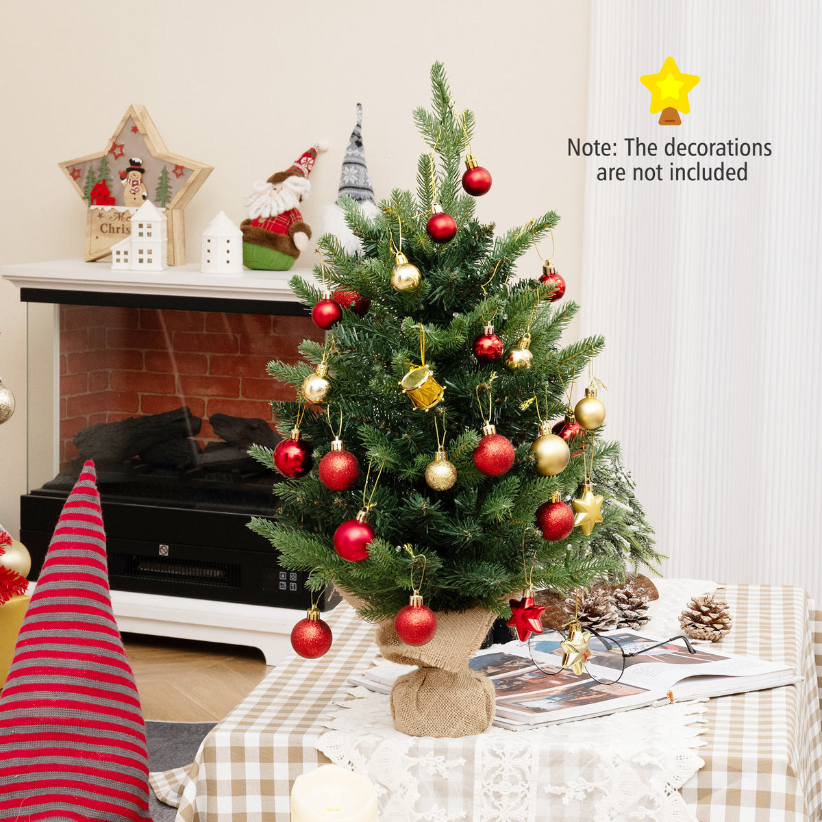 2FT Pre-Lit Artificial Mini Christmas Tree, Small Tabletop Xmas Fir Tree with 234 Branch Tips