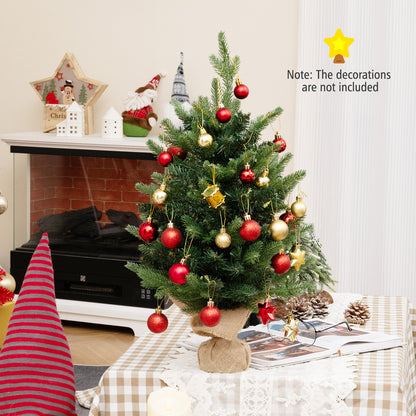 2FT Pre-Lit Artificial Mini Christmas Tree, Small Tabletop Xmas Fir Tree with 234 Branch Tips
