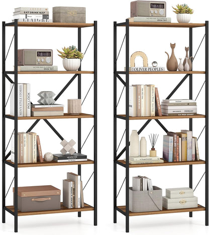 Goflame 5-Tier Tall Industrial Bookcase with Heavy-Duty Metal Frame (1/2)