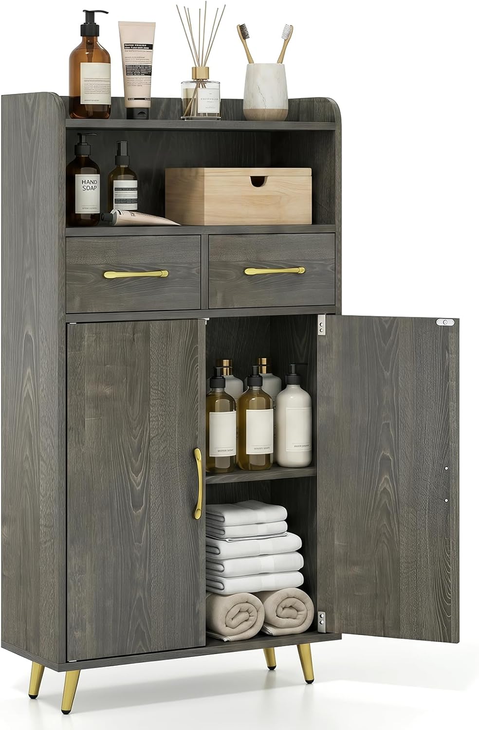 Goflame Freestanding Bathroom Storage Cabinet with 2 Drawers and 2 Doors