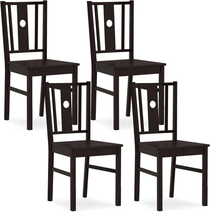 Goflame Solid Rubber Wood Kitchen Chairs with Slatted Curved Backrest & Wide Seat (2/4)