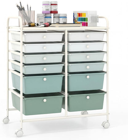 Goflame 12 Drawer Rolling Storage Cart Tools Scrapbook Paper Office School Organizer