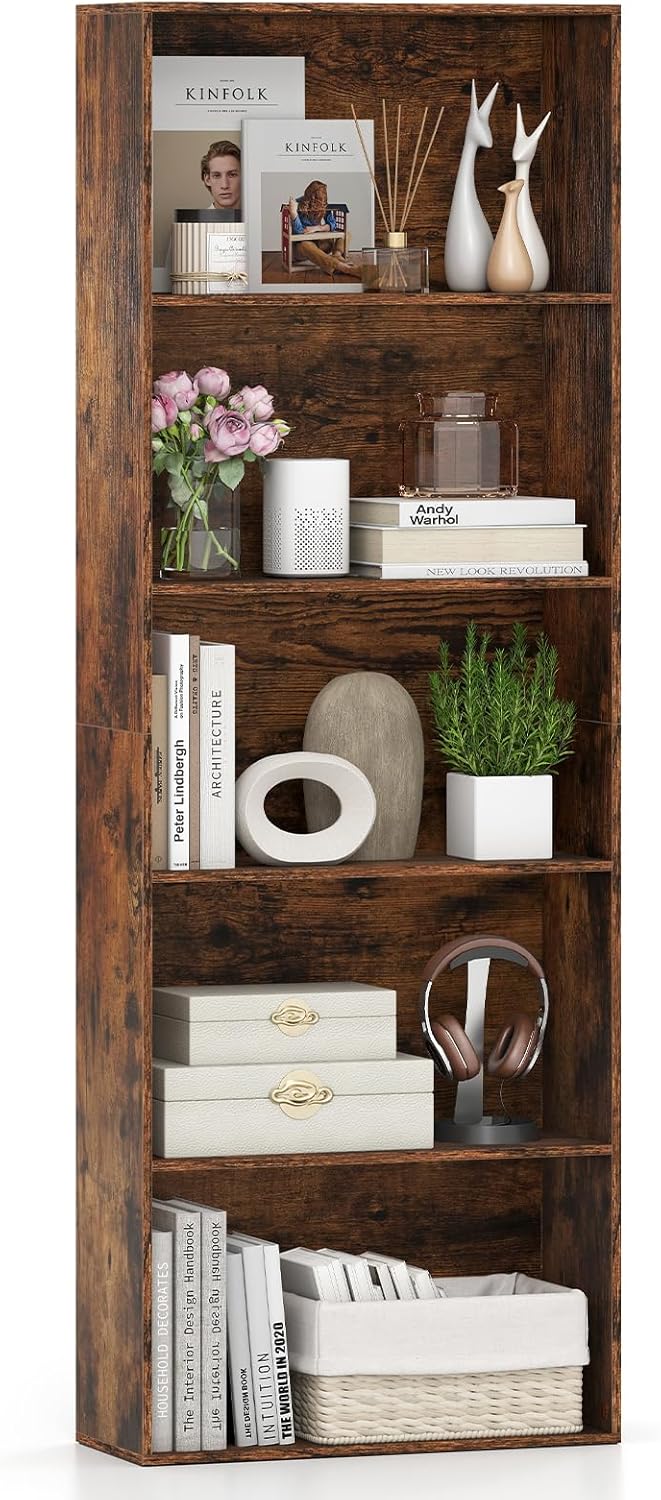 Goflame 5-Tier Bookshelf Freestanding Bookcase with 5 Open Shelf