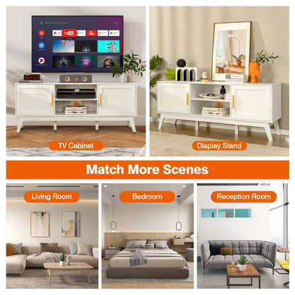 Rattan TV Stand for TVs up to 65 Inch, Modern Entertainment Center with Storage Cabinet