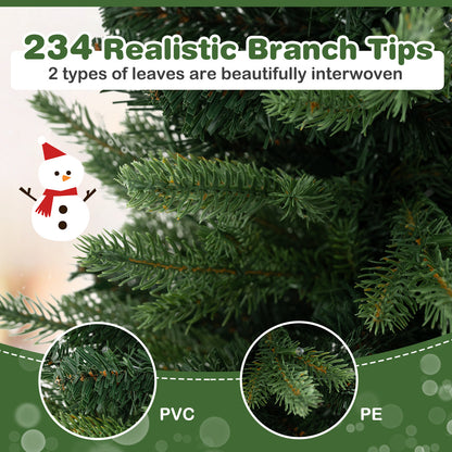 2FT Pre-Lit Artificial Mini Christmas Tree, Small Tabletop Xmas Fir Tree with 234 Branch Tips